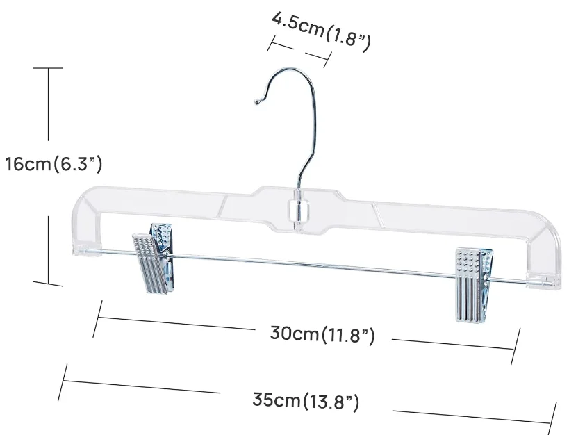 HOUSE DAY 25 Pack 14 inch Clear Plastic Skirt Hangers with Clips Skirt Hangers Clip Hangers for Pants Trouser Bulk Plastic Pan