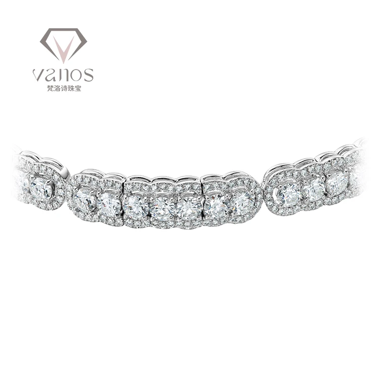 Vanos Fine Jewelry High Quality Certified 18k White Gold HPHT Round Shape Real CVD Lab Grown Diamond Tennis Bracelet For Sale