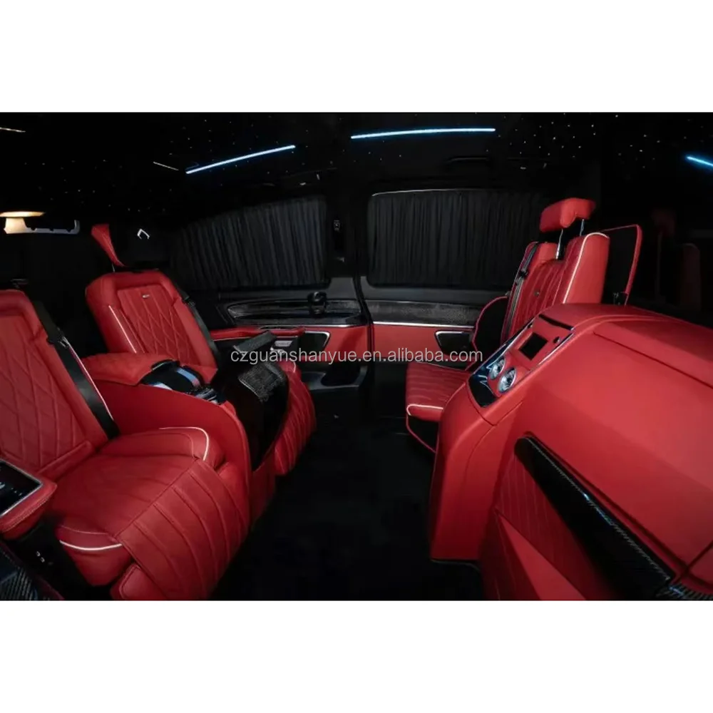 Car Interior with hidden seats, 40 inch adjustable TV, refrigerator, electric drawers, Maybach tabletop for w447 vito v260
