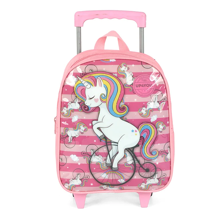 Manufacture Cheap Price Fashion Kids Children Cartoon School Bag with Wheel Trolly