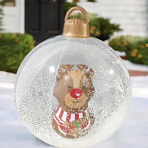 Christmas Tree Santa Claus Snowman Inflatable Balloon With Led Light Outdoor Yard PVC Sphere Transparent Blow Up Christmas Ball