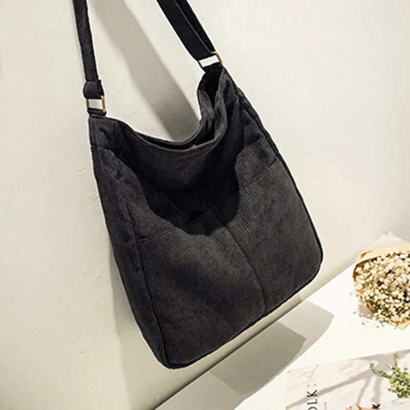 Chartmate Hot Sale Wholesale Girls Plain Casual Style Shoulder Strap With Inner Pockets Corduroy Tote Bag