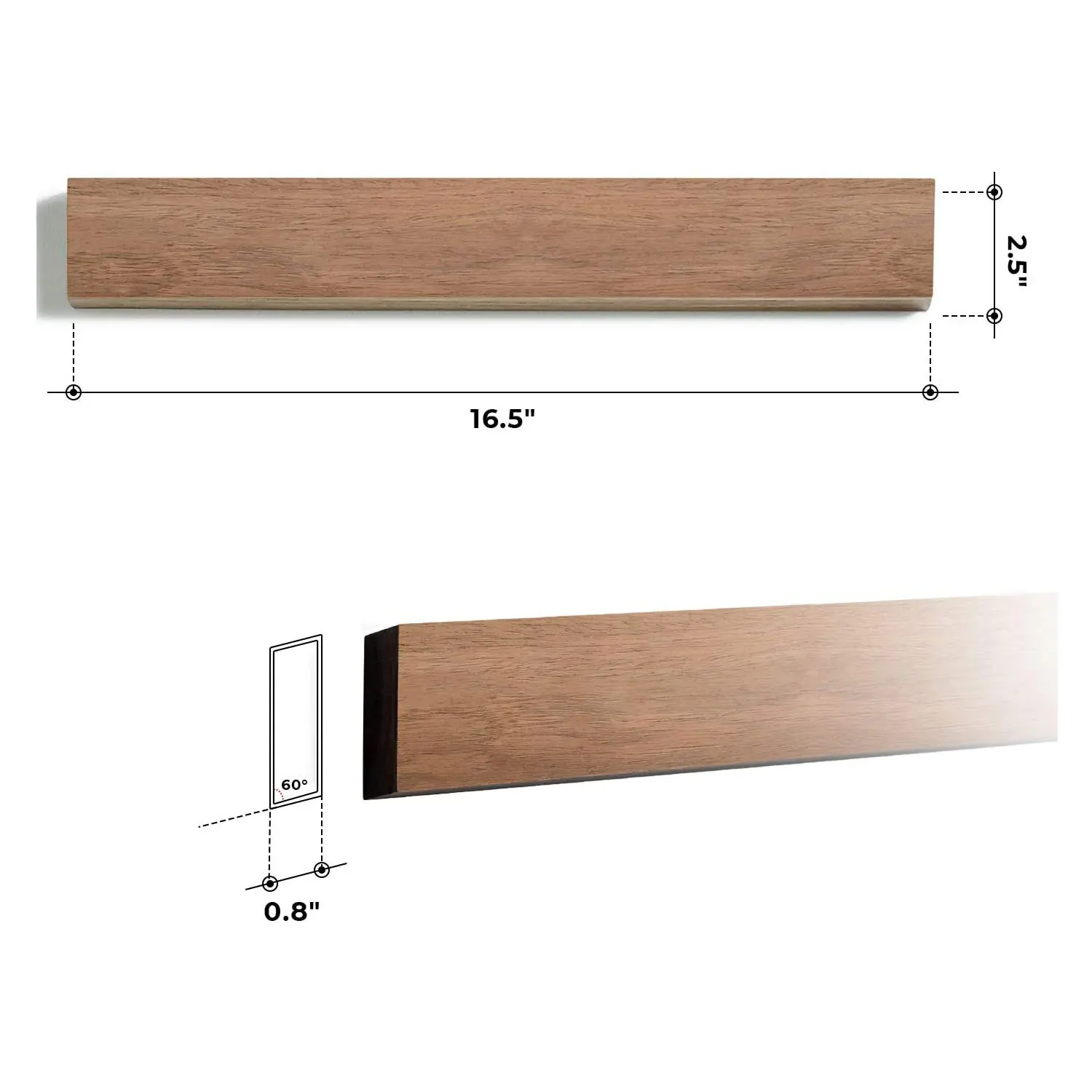 15.8 Inch Powerful Walnut Wood Magnet Knife Hanger Strip Magnetic Knife Holder For Wall