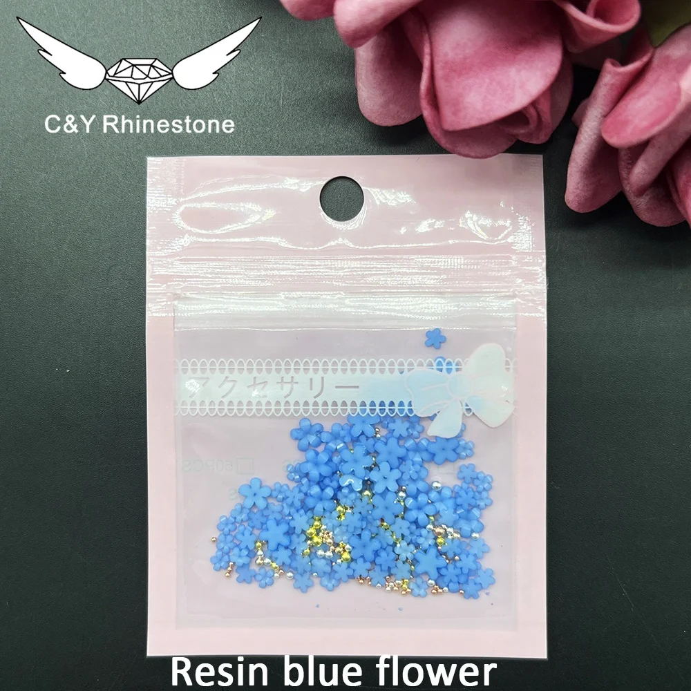 CY Mixed Color White Gold Beads Silver Gem Nail Supplier 3D Nail Art Resin Acrylic Flowers