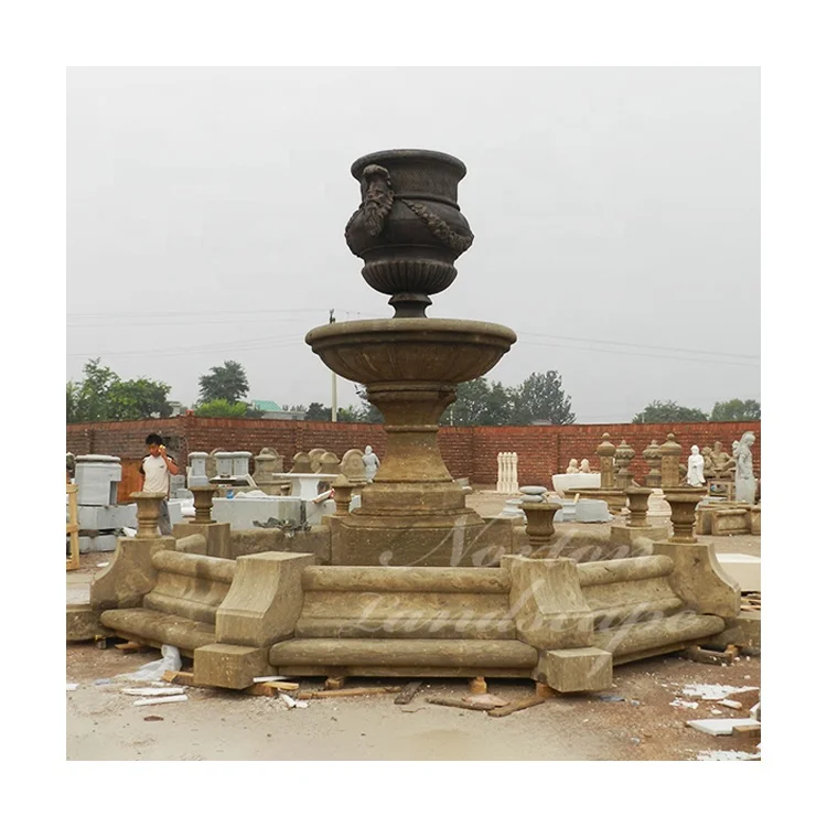 Outdoor decor french style antique limestone sculpture marble antique garden water fountains bronze flowerpots standing statue