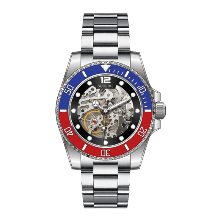 Luxury Custom Automatic Movement Black Low Moq Sapphire Glass Dive Date Frame Stainless Steel Design Stylish Watches For Men