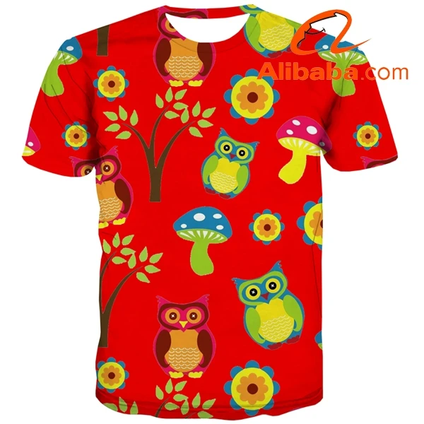Red Plus Size T-Shirt Men Mushroom Funny T Shirts Owl T-Shirts 3D Anime Clothes Christmas Gift Tshirt Printed