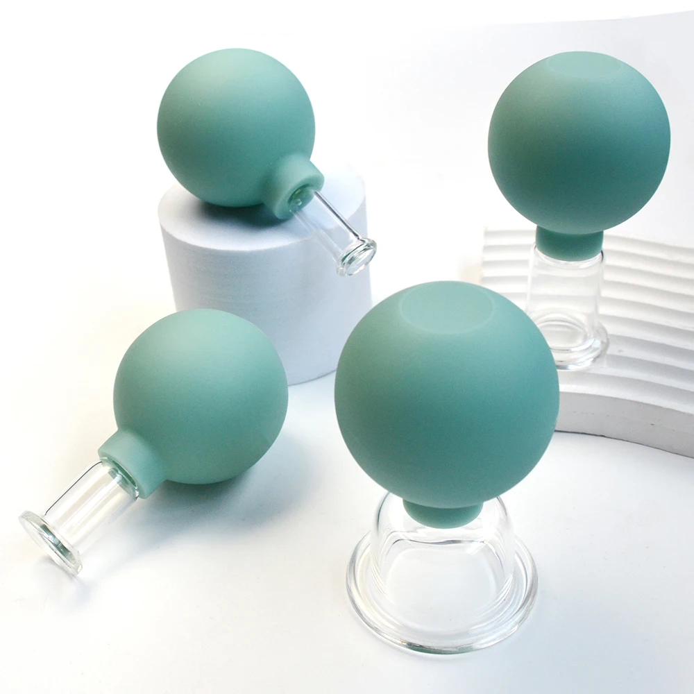 Factory Promotion Vacuum Guasha tool Set Massager face Cupping Set with 4small cups and light green jade guasha tool