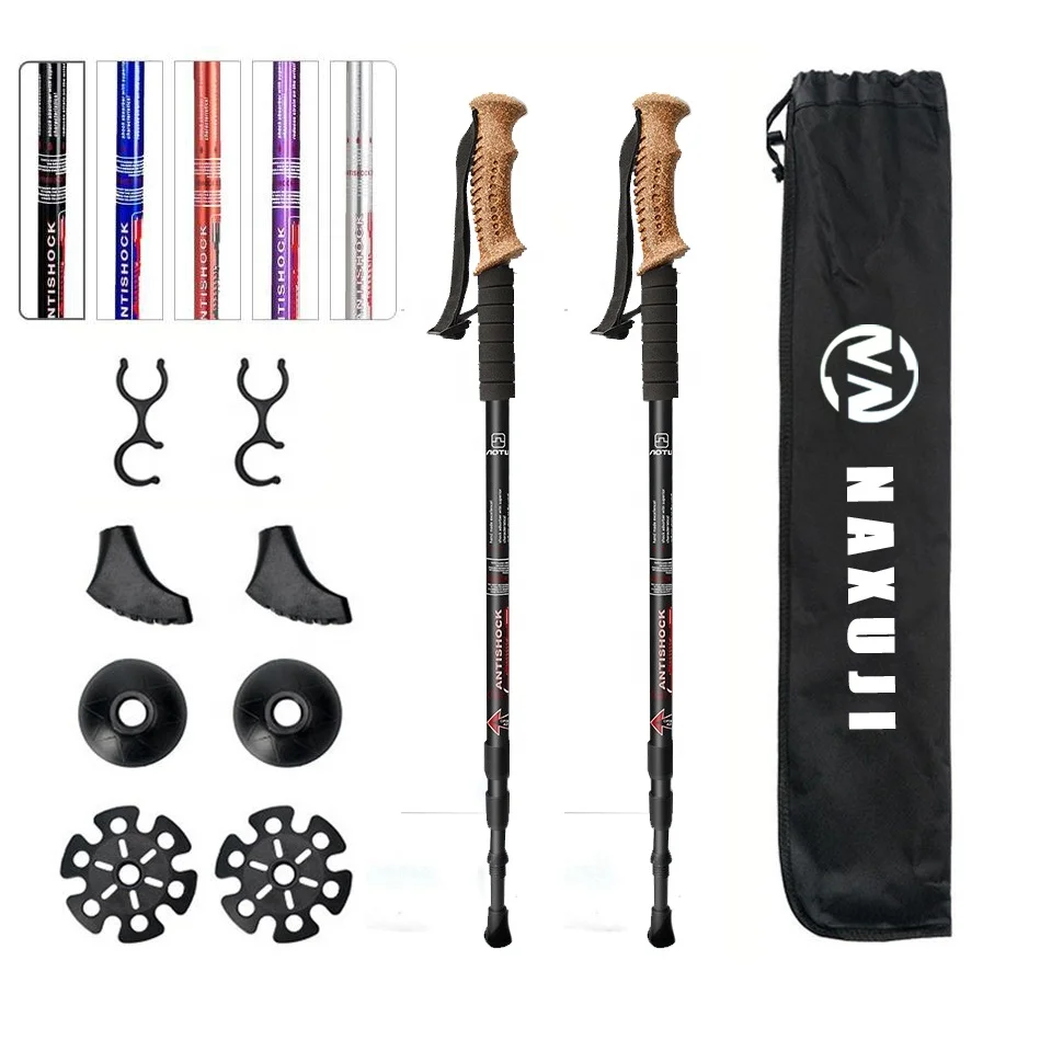 Cork anti slip handle 3-section walking Sticks alpenstock Telescopic Hiking Poles Ultra-strong Custom Carbon Trekking Poles