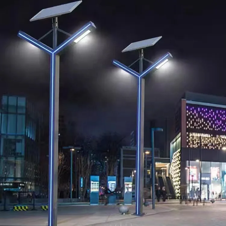 Modern aluminum outdoor waterproof solar garden lamp column 1m/3m/4m/5m high dual arm LED column garden lamp