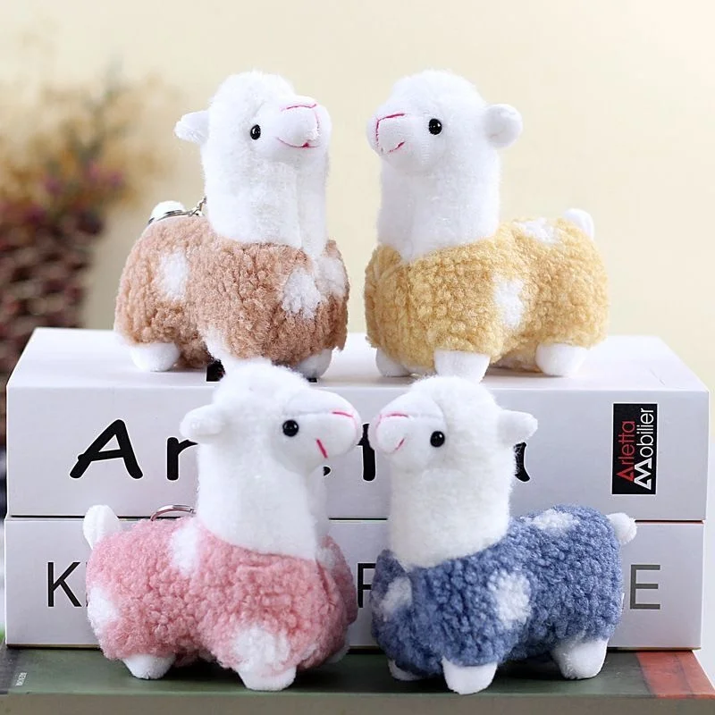Soft Cotton Standing Alpaca Toys Stuffed Plush Doll Key Chain Rainbow Horse Camel Animals Keychains