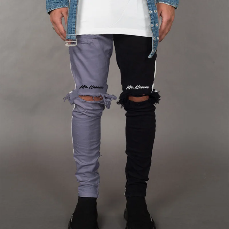 Abbigliamento Uomo Stylish Ripped Trouser Denim Pants Skinny Jeans Black White Male Men Slim Straight Coated Nonwoven Mid Waist