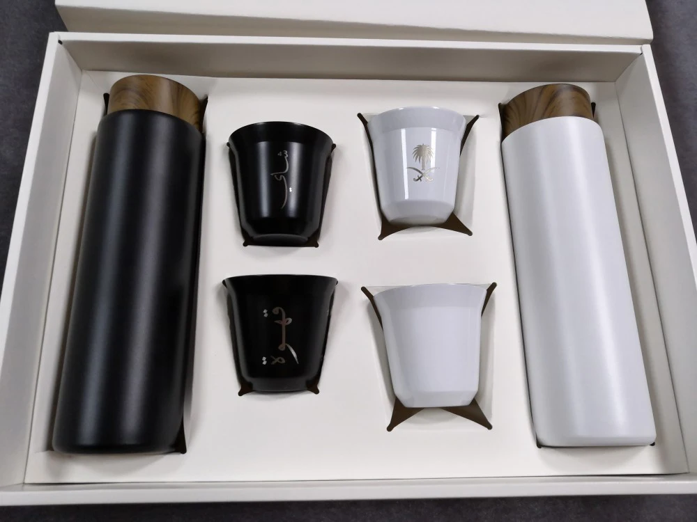 High Quality Business arabic coffee set Gift Cup Set Stainless Steel 400ml Vacuum Flask with Espresso Coffee mugs Gift Set