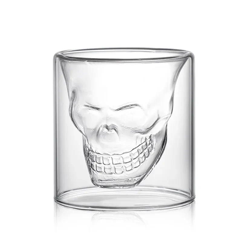 Wholesale Cheap Handmade Double Wall Skeleton Shaped Skull Head Crystal Whiskey Glass Shot Glass Cup For Bar Party Even
