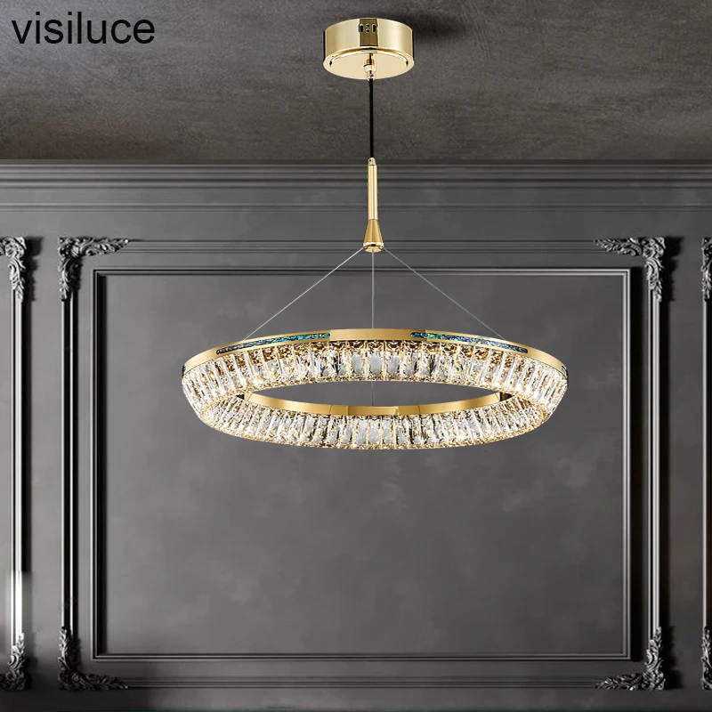2021 New Design Modern K9 Crystal Steel Round Pendant Lamp Decorative Living Room Hotel Indoor Led luxury Crystal Chandelier