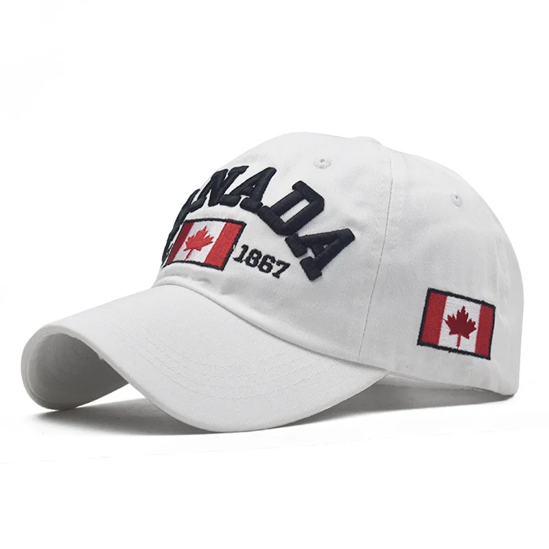 High Quality Outdoor Canada Flag Washed Cotton Baseball Cap Embroidery Logo Wash Cotton Unstructured Sports Dad Hat