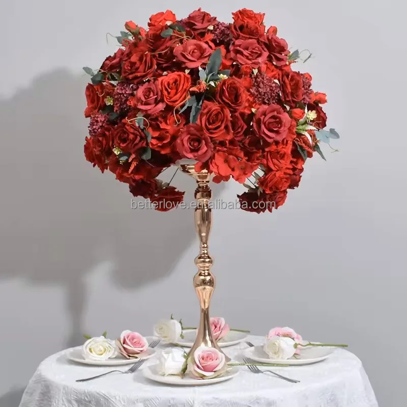 betterlove silk red rose  bou    de large 40 60 round white blue  baby breath   rose arrangement ball flowers