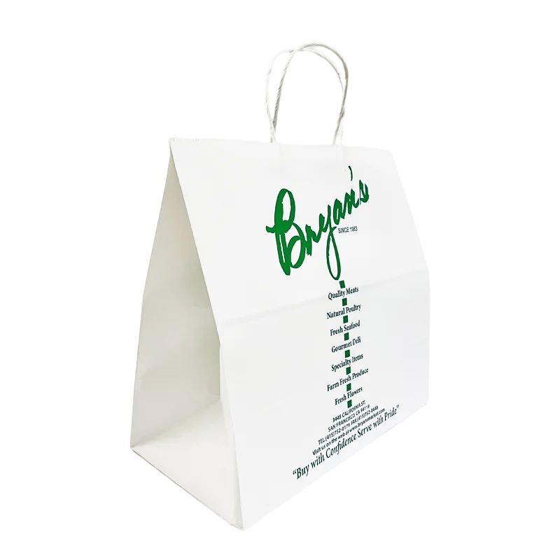 Custom printed recycled biodegradable grocery white kraft paper bags for food packing