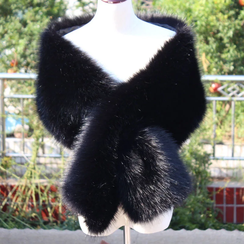 Winter New Big Shawl Imitation Fur Wedding Dress Evening Dress Imitation Raccoon Fox Fur Shawl Neck Scarf Trendy Women