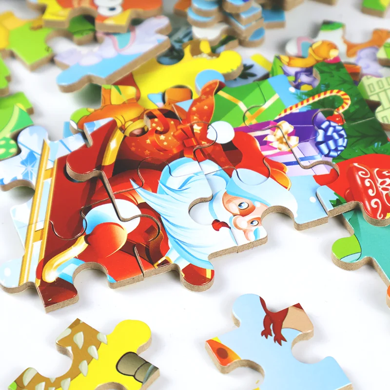 Wholesale 60 Pieces Cartoon Wooden Puzzle Early Educational Iron Box Jigsaw Puzzles Game toy for children