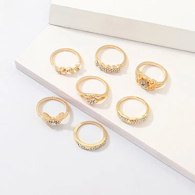 
Summer Butterfly Fashion Jewelry Set Zircon Cuban Chain Gold Plated Rings Pigeon Chip Chunky Rings 