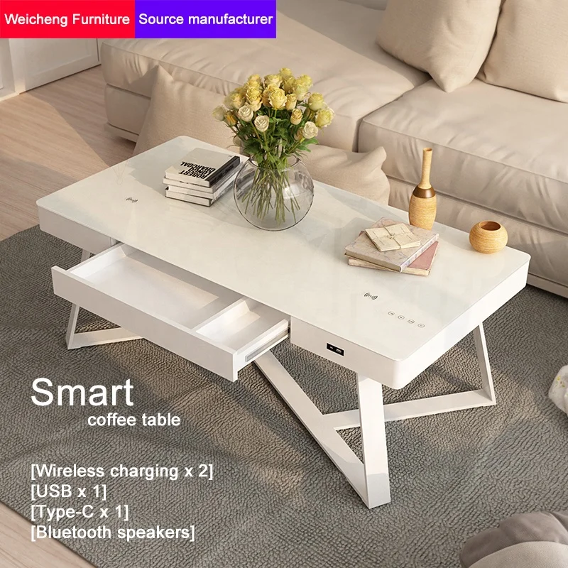 2022 Hot Smart Audio Coffee Table Tempered Glass Side Tables With Speaker And USB Wireless Charging