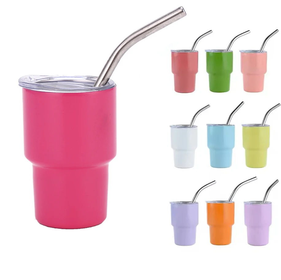 2oz 3oz Stainless Steel Tumblers Double Wall Vacuum Insulated Cups 2 oz Mini Tumbler Shot Glass with Straw and Lid
