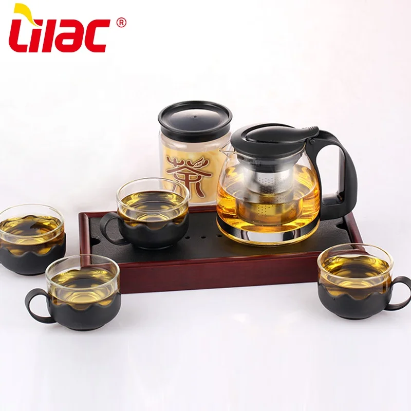 Lilac BSCI SGS LFGB 700ml 1250ml glass tea pot tea infuser glass teapot with cornet