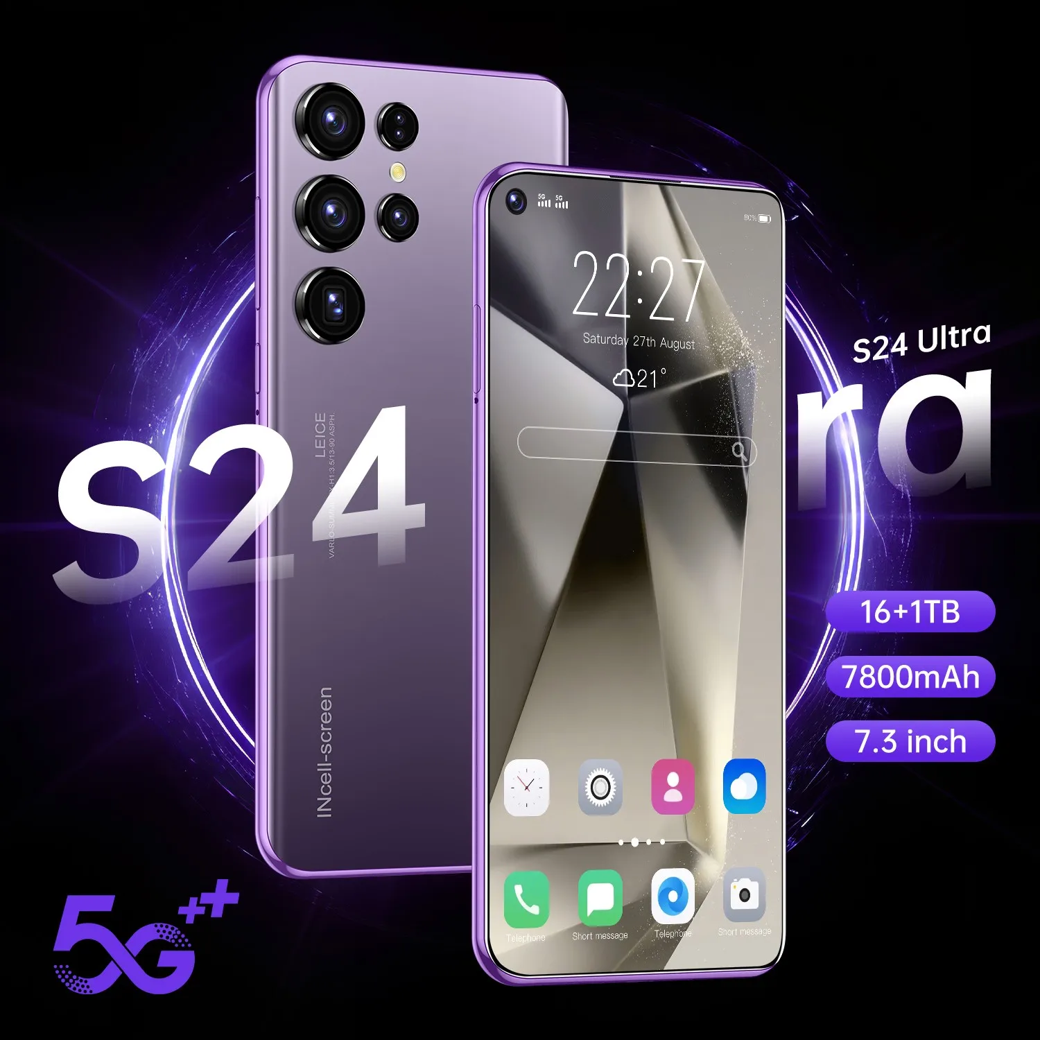 S24 ULTRA 7.3 Inch Android 12 Smartphone 16GB+1TB 144Hz Full HD Display 100W Quick Charge 5G 4G Network with 108mp Rear Camera