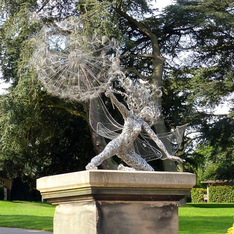 Hot Sale Stainless Steel Garden Decoration Life Size Dancing fairy with Dandelion Sculpture
