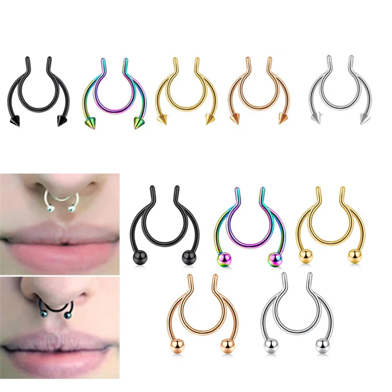 1pc Fake Nose Ring For Women Men Surgical Steel Faux Piercing Jewelry Fake Piercing Hoop Lip Septum Nose Rings Body Jewelry