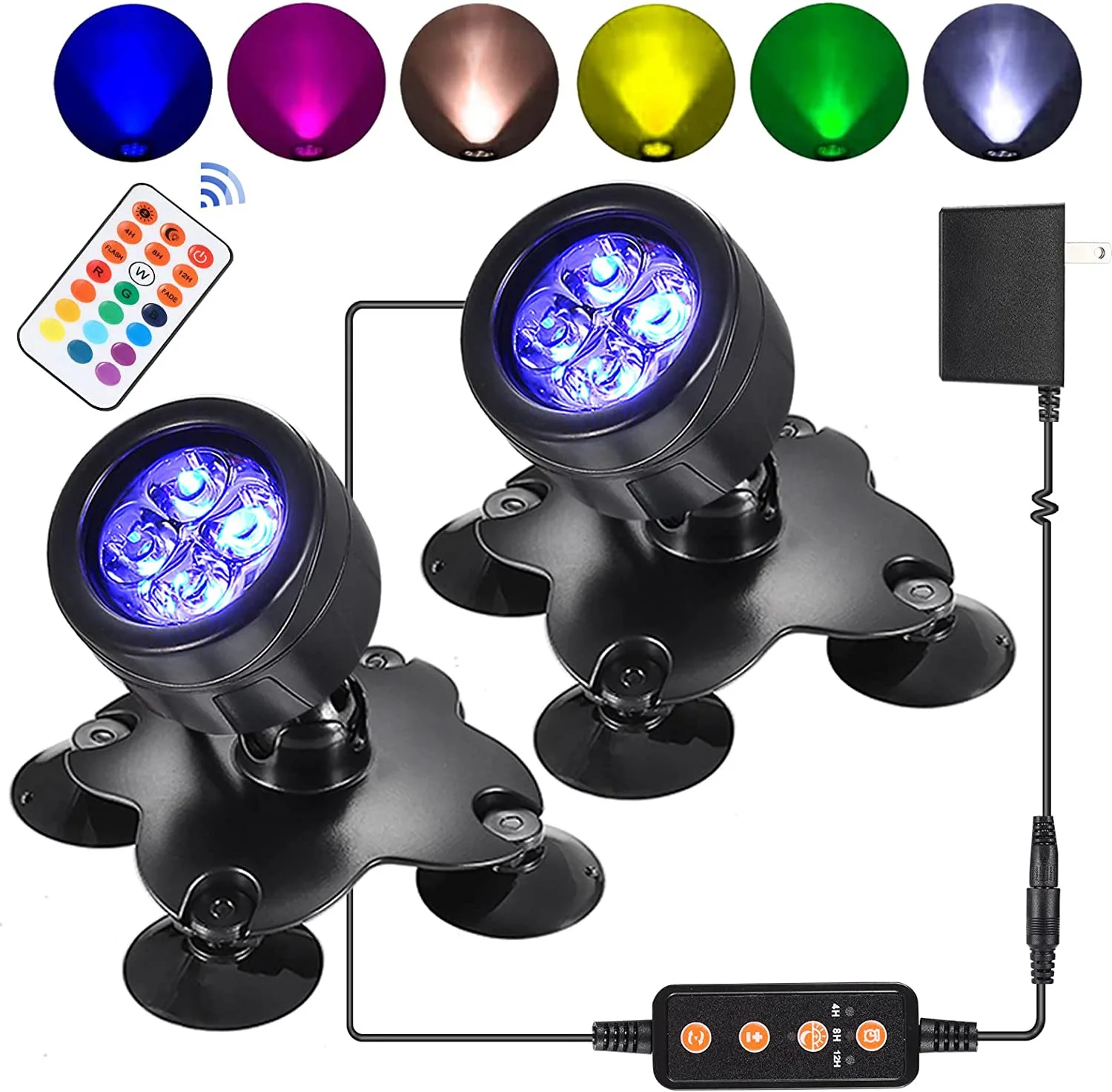 Solar colorful spotlights diving lights waterproof lamps remote control RGB aquarium lights underwater courtyard garden lights
