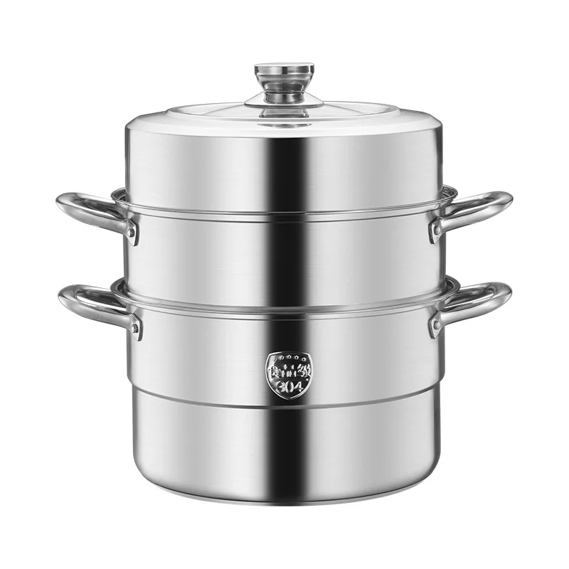 DIA 32CM 3-Layer Stainless Steel Chinese Vegetable Steamer Cooking Pot for Camping and Kitchen Use Made of 304 Material