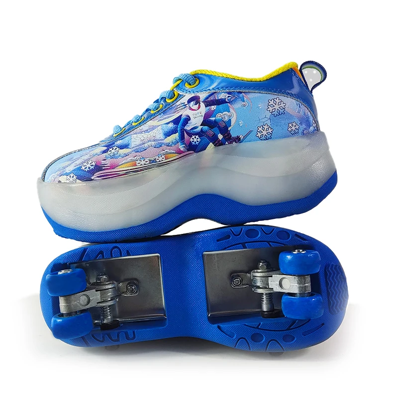 Top Light Up Children Retractable Kick Roller Skates Shoes with Retractable 4 Wheels