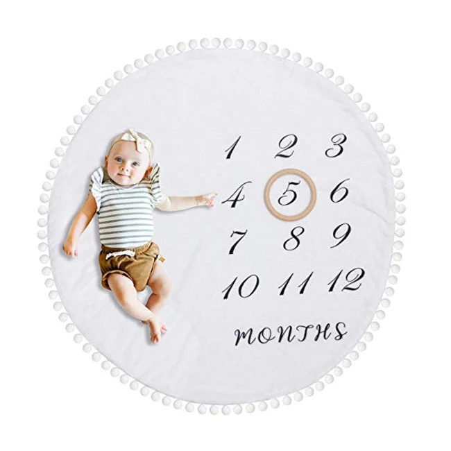 
Hot sale customized kids soft thick flannel round rug double sided photography props months baby milestone blanket 