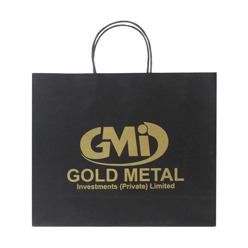 Product purchase packaging Shopping Brand logo printing Inner brown matte with handle black paper bag big