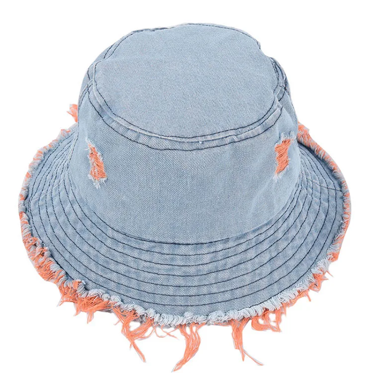 Wholesale custom personalized stylish vintage denim bucket cap high quality jeans distressed bucket hat