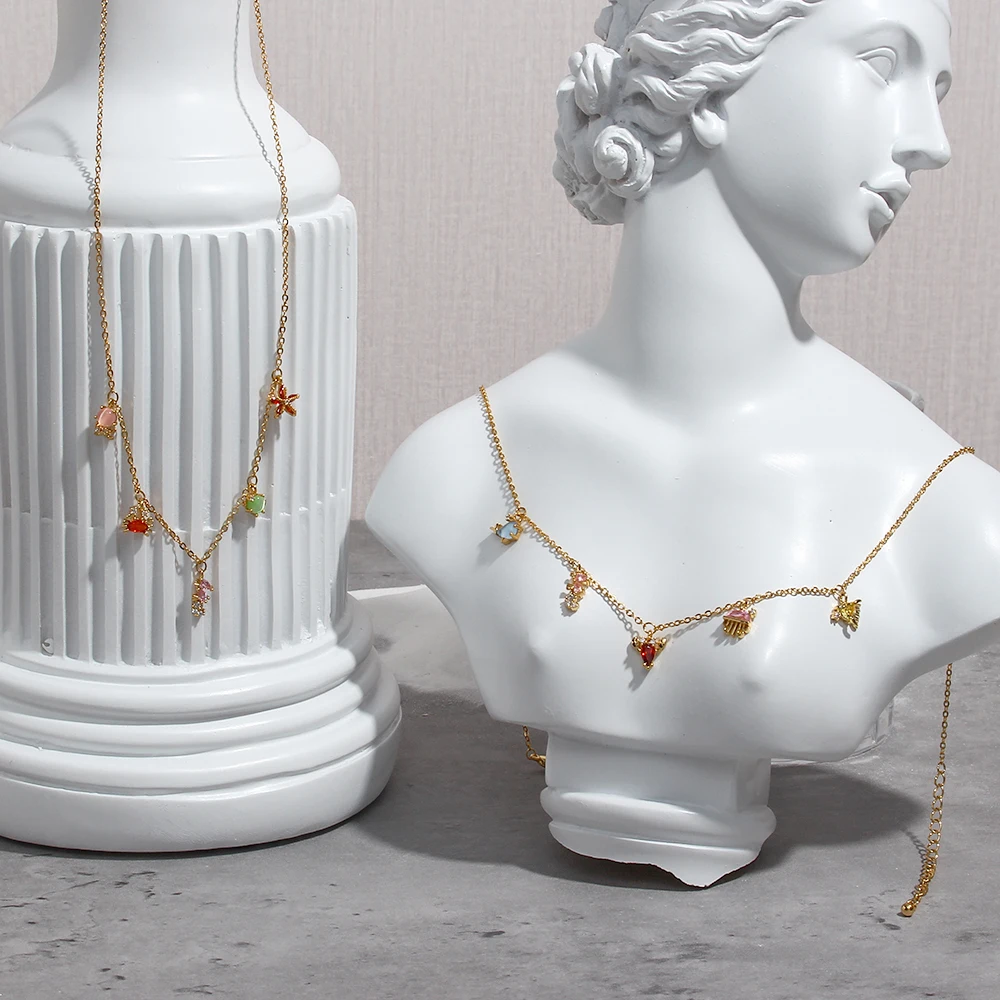 Trendy Marine Life Pendant Stainless Steel Glod Plated Waterproof Tarnish Free Necklace For