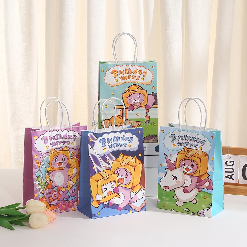 Cartoon Fox Theme Party Paper Gift Bag Box Birthday Party Decoration Paper Gift Bag Customized Service