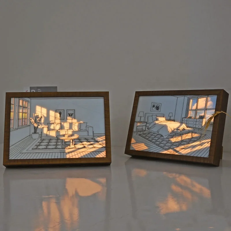 Lighting Painting Decoration, LED 3 Color Glowing Photo Frame, Night Light Painting with Sunshine Shadow Box for Wall Art Decor