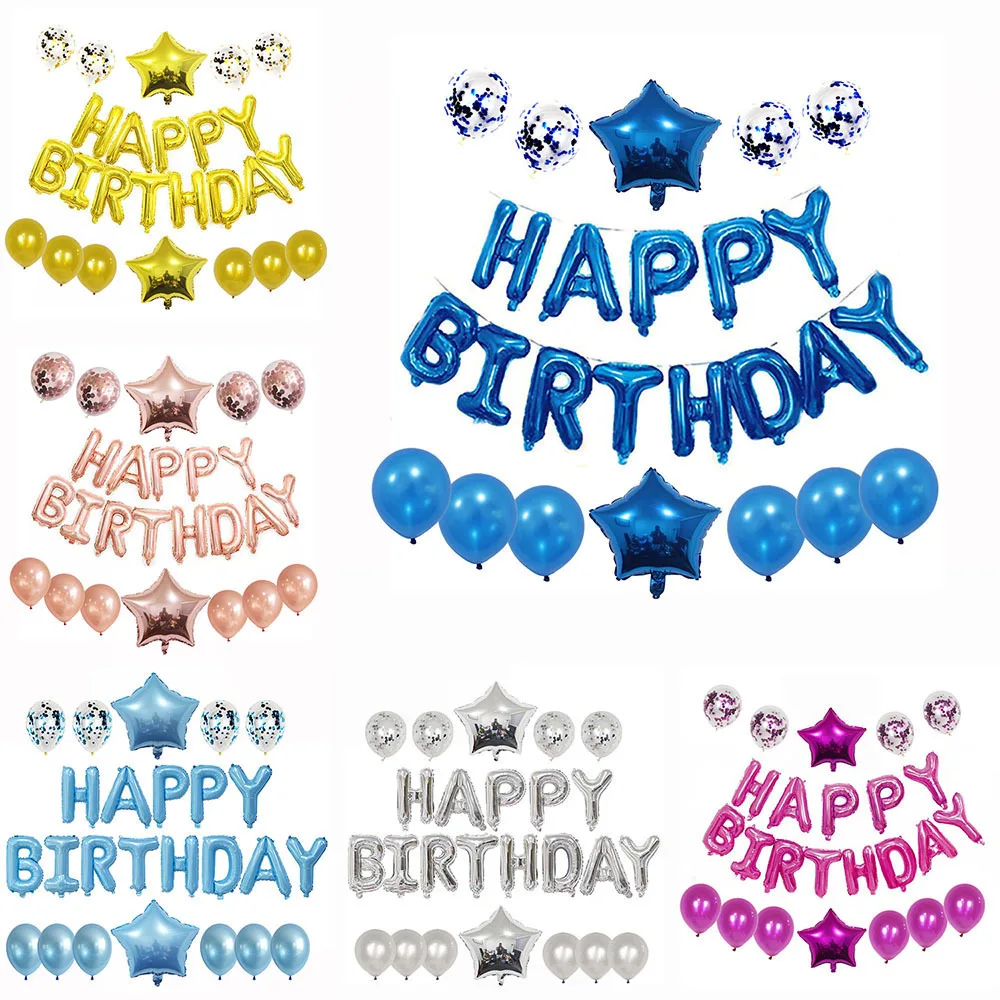 Rose Red Helium Letter Heart Star Inflatable Foil Happy Birthday Pearl Latex Confetti Balloon Set for Party Festival Wall Decor