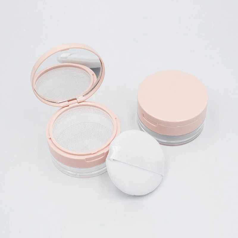 In Stock Pink Black Makeup Round Clear Empty Powder Packaging Container Case Box Plastic Loose Powder case Jar with Puff