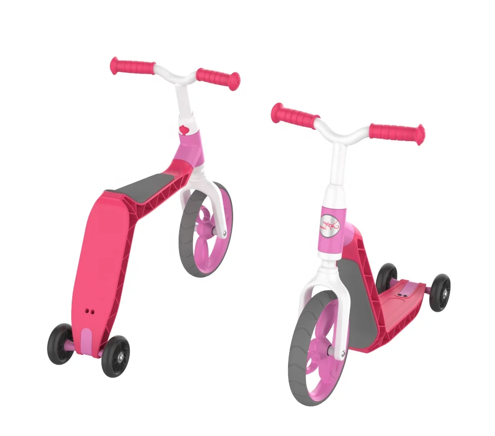New design 2 in 1 rotatable 3 wheel kids kick scooter/balance bike bicycle
