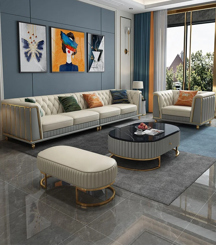 Кожаная мебель изогнутой формы для гостиной набор диванов итальянский дизайн современный роскошная