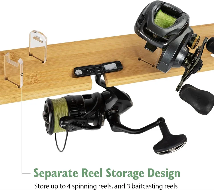 Lightweight Wooden 24 Holes Fishing Display Support Storage Stand Fishing Pole Racks Wall Mounted Bamboo Fishing Rod Holder