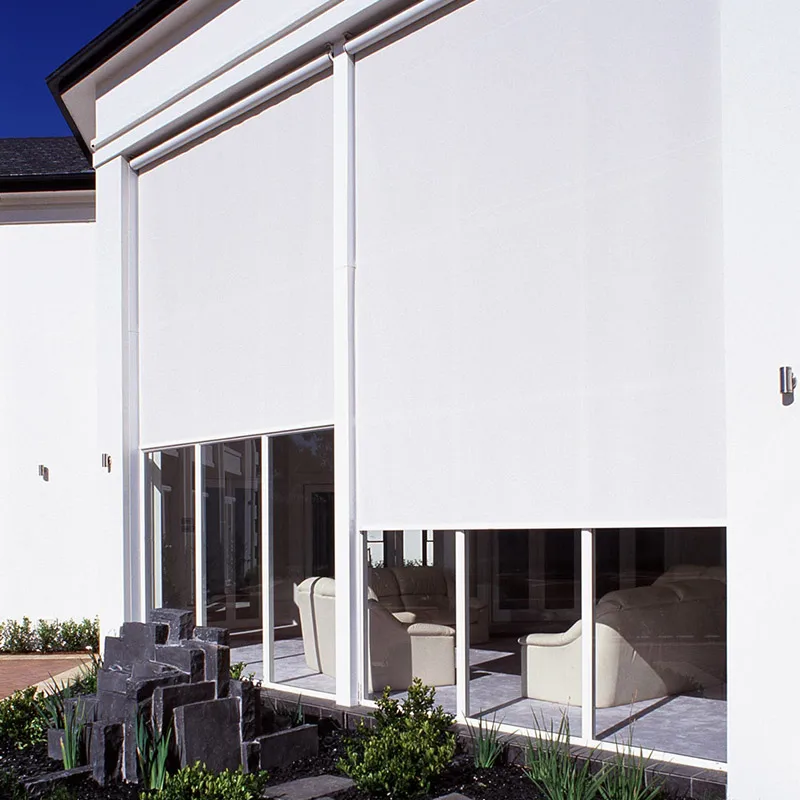 Garden patio windproof waterproof auto retractable pvc shade screens tubular motor motorised roller zip track outdoor blinds