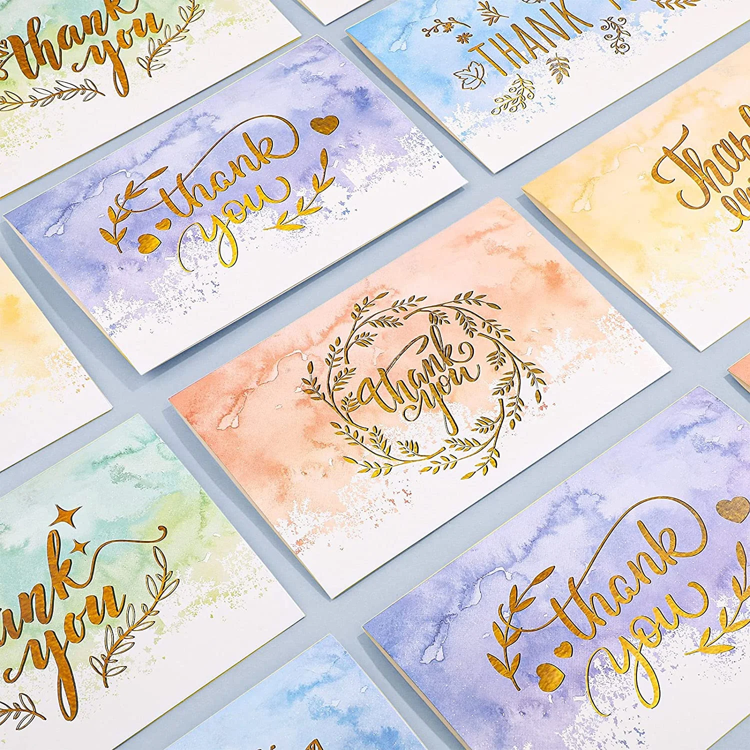 Thank You Cards with Envelopes and Stickers Set 6 Designs Gold letter Greeting Note Cards Thank You Envelopes Round Envelope