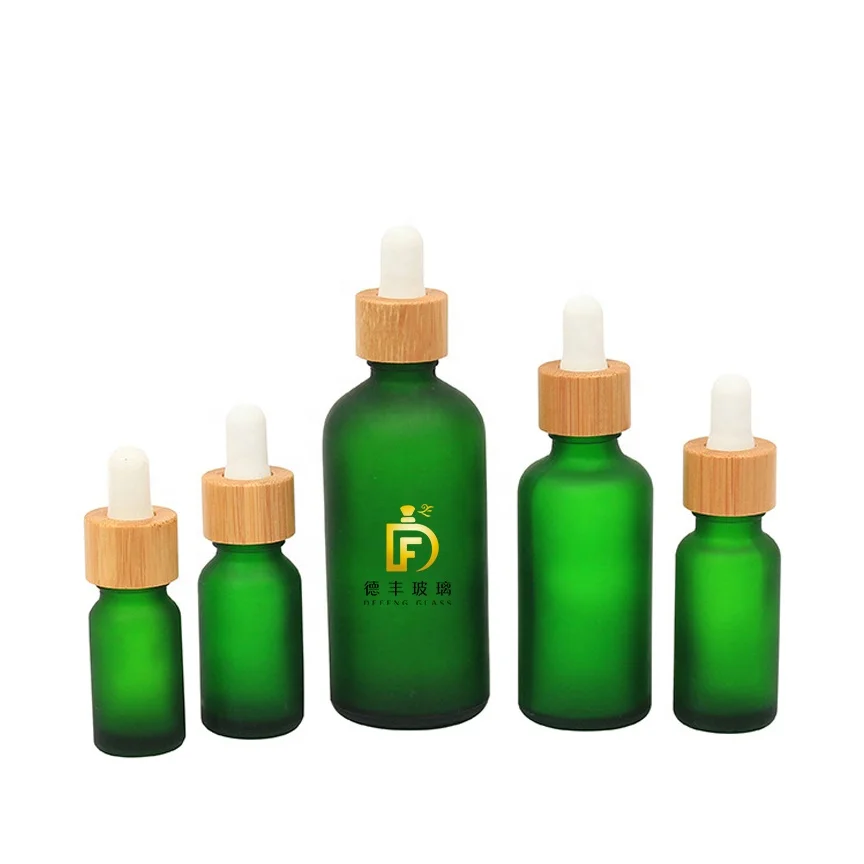 Empty Glass Dropper Bottle With Bamboo Lid Frosted Glass Bottle For Essential Oils Refillable Pipette Bottle