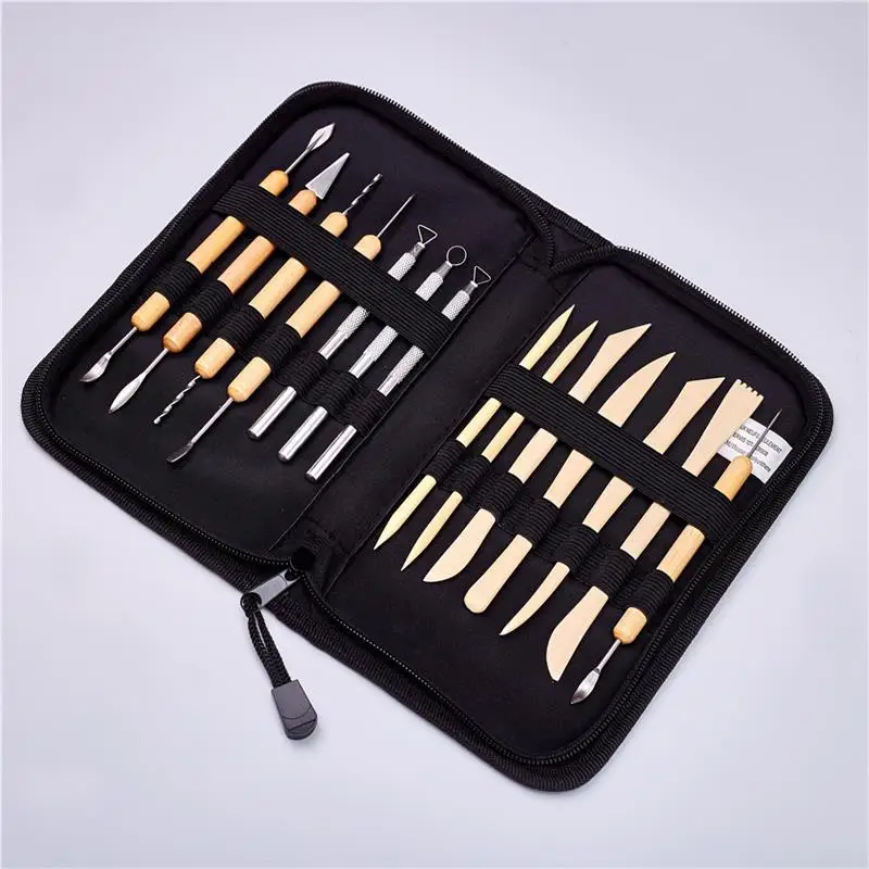 14pcs clay pottery making kit Pottery Clay Sculpting Professional Art Crafts Wooden Handle Modeling Ceramic Tool Kit