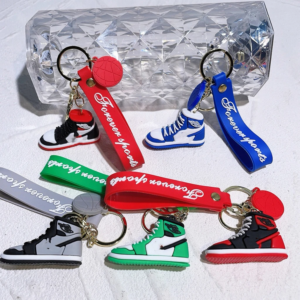 3D Cartoon rubber  basketball Sneaker shoe keychain cute custom silicon Anime keychain Kawaii car Bag pendant Keyring Key chain
